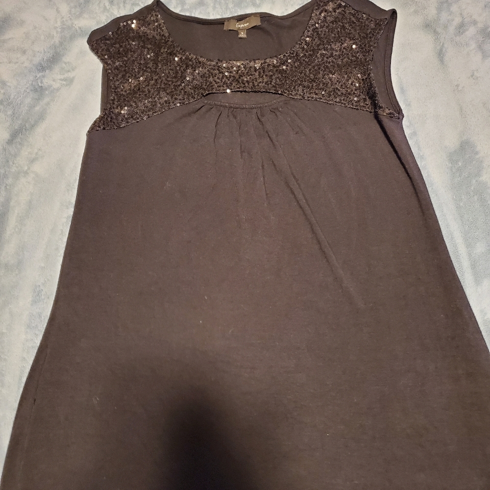 Express Black Sleeveless Shirt w/ Sequined Neck